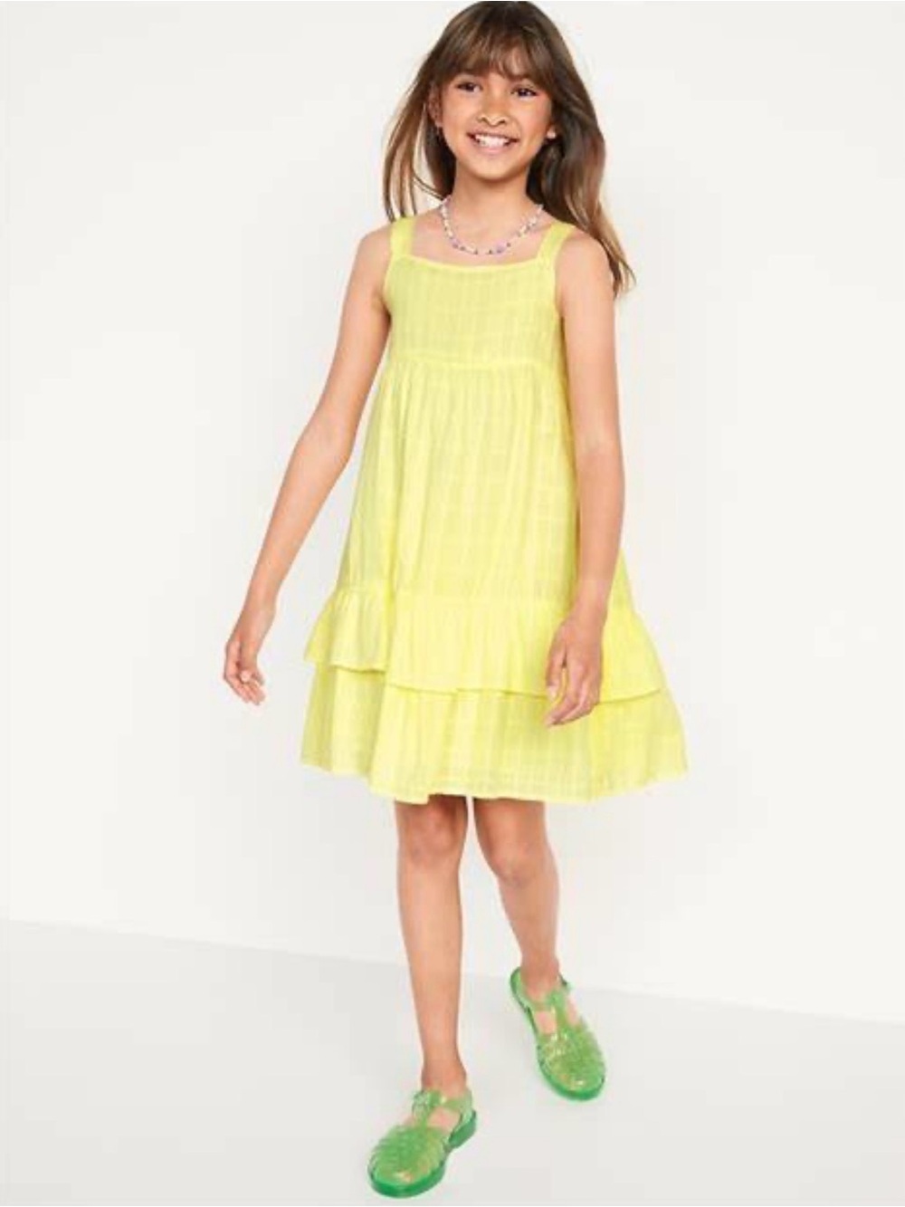 💛 NWT! Old Navy Light Yellow Tiered Cotton Blend Sundress for Kids